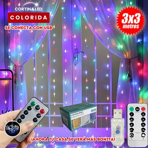 CORTINA DE LUCES MULTICOLOR COBRE 3X3 METROS CON CONTROL